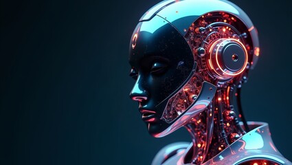 Futuristic humanoid robot with metallic features and glowing elements  