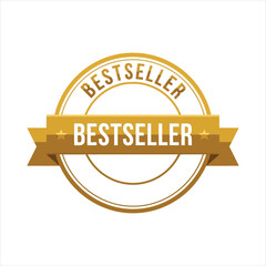 Golden Bestseller Ribbon Emblem with Stars and Circular Border award badge