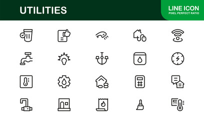 Utilities Line Icon Set – Professional Modern Minimalist Symbols in Thin Outline Style, Vector Line Icon Collection