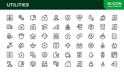 Utilities Line Icon Set – Professional Modern Minimalist Symbols in Thin Outline Style, Vector Line Icon Collection