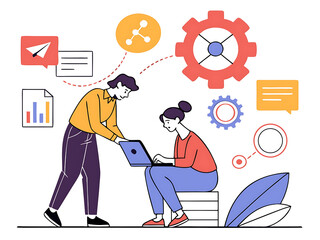 Obraz premium Flat design vector of cross-functional teamwork on project