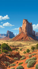 Majestic rock formations and open plains under a bright sky in Monument Valley, showcasing natural beauty and vast landscapes in the American Southwest region