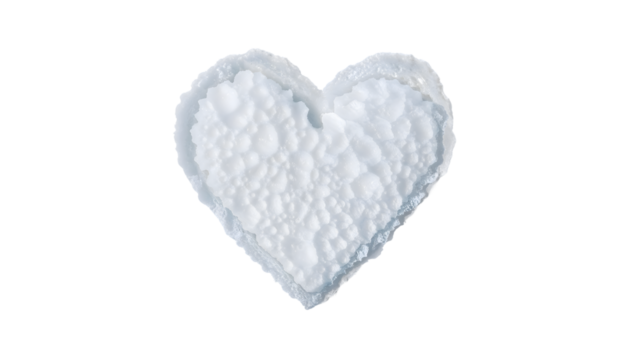 White geode heart shaped crystal textured mineral decor isolated on clean background for modern wellness and healing concepts