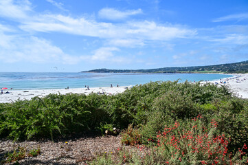 Naklejka premium Wide angle view of a Beautiful candid beach landscape scenes