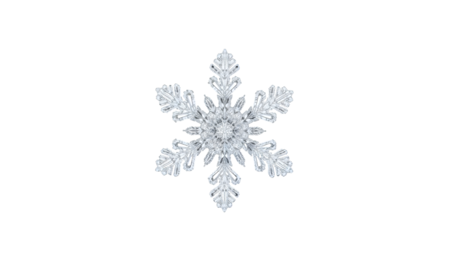 Detailed macro closeup of symmetrical ice crystal snowflake on the transparent background, winter nature, seasonal frost pattern, cold weather concept