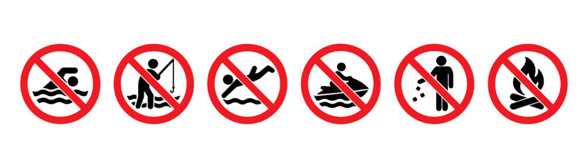 set of no swimming , no fishing , no fire sing vector illustration 