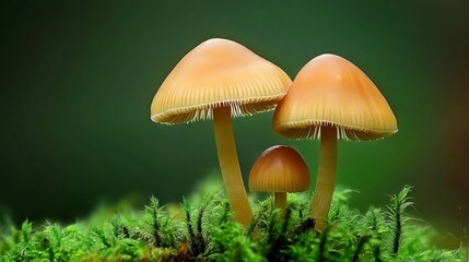 Mushrooms Growing on Moss in Forest Ground