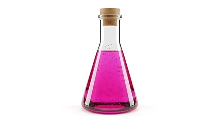 3d best selling pink liquid in a conical flask isolated on white background