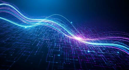 Digital frontier of glowing data streams with intricate network of connections