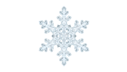 Transparent crystal snowflake isolated on the transparent background for winter holiday and christmas seasonal decor, festive celebration and frozen weather themes