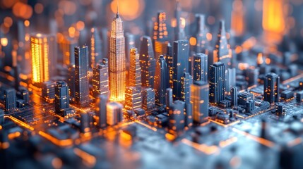 Abstract city, glowing orange/dark