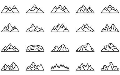 Mountain range peaks landscape icons simple outline design vector