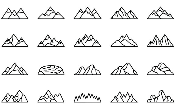 Mountain range peaks landscape icons simple outline design vector