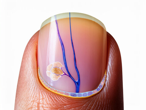 Educational diagram of nail plate and nail bed for biology students
Human fingernail anatomy showing nail plate and nail fold in section