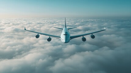 Airplane above fluffy clouds