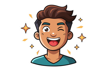 Cheerful Wink: A cartoon illustration of a smiling individual winking at the viewer, radiating positivity and cheerfulness with a sparkle and smile.