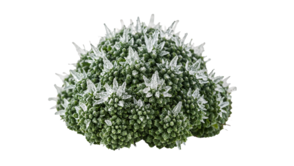Romanesco broccoli with frosted tips isolated on the transparent background, unique geometric vegetable, winter, fresh organic produce, healthy food, macro detail