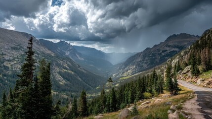 Fototapeta premium Dramatic Mountain Landscape Under Moody Clouds with Scenic View