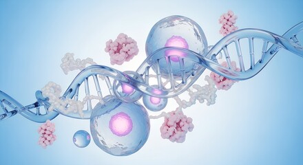 Biological DNA Helix with Cells and Proteins