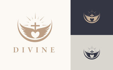 elegant divine logo design with wing and cross
