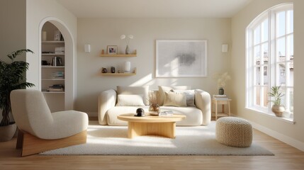 Bright Scandinavian Living Room with Light Toned Background
