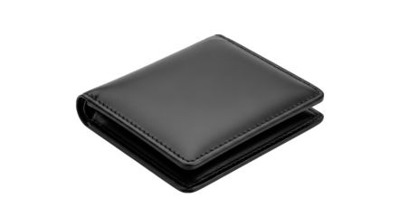 Sleek black leather wallet presented in a minimalist studio setting emphasizing its elegant design.
