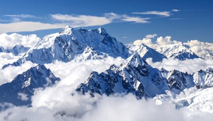 Obraz premium Snowy mountain peaks above clouds