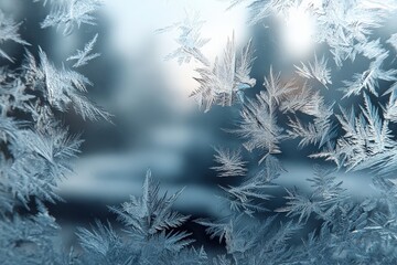 Frost Crystals on Glass Window