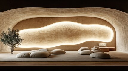 Beige, minimalist, serene lounge