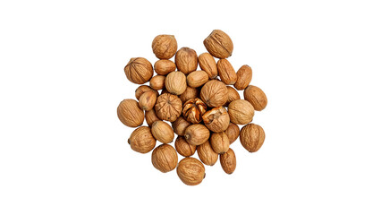 Whole walnuts in shell arranged in a cluster on the transparent background, healthy natural snack, organic harvest, crunchy texture, vegan food ingredient