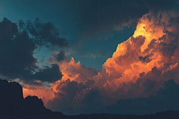 Dramatic sunset clouds over a silhouetted mountain range