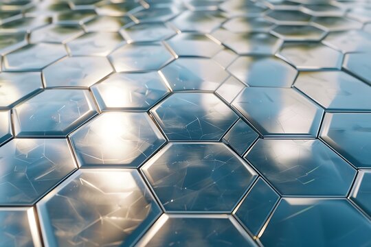 Abstract Hexagonal Metallic Surface: Futuristic, Reflective, and Slightly Damaged Texture