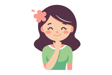 Smiling Thought: A beautifully crafted illustration captures a moment of pensive joy and thoughtfulness. This artwork showcases a smiling woman, adorned with a delicate flower in her hair.
