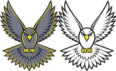 Fototapeta premium Two powerful eagles showing wings open in a strong depiction style, vector illustration