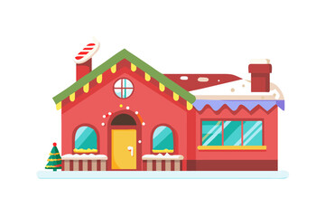 Charming red christmas house with festive decorations