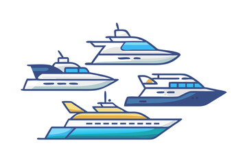 Collection of four luxury yachts in flat design style