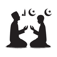  Islamic Worship Illustration in Black and White