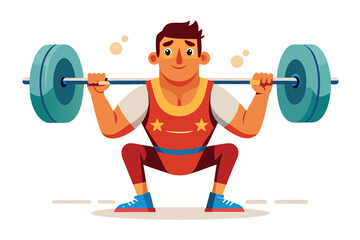 Weightlifter Squatting with Barbell Illustration Strength Training and Exercise Routine for Building Muscle and Achieving Fitness Goals