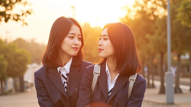 夕日と女子高生