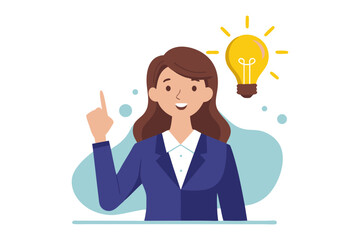 Idea Discovery: A sharp illustration of a woman with a bright idea illuminated by a lightbulb, signifying innovative thinking and insightful creativity.