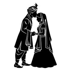 Minimal Hindu Wedding Groom Forehead Kiss Vector Illustration