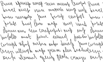 Abstract illegible handwritten text, seamless pattern. Vintage grunge bad calligraphy script, old book document. Vector illustration of monochrome unreadable handwriting cursive poetry paragraph