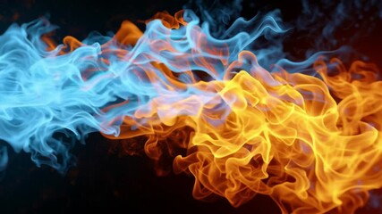 Fiery Dance: Captivating studio shot of vibrant blue and orange flames intertwining, representing the elements, passion, and energy of fire.