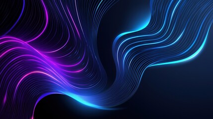Flowing abstract background with glowing blue and purple curved lines on a dark backdrop