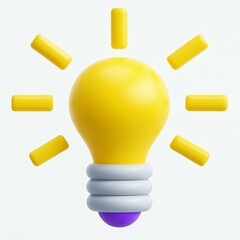 Bright yellow light bulb with radiating lines symbolizing innovation and new ideas