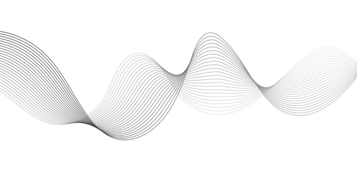 Abstract wave element for design. Digital frequency track equalizer. Stylized line art background, Geometric grey vector waves on white background. Editable stroke.