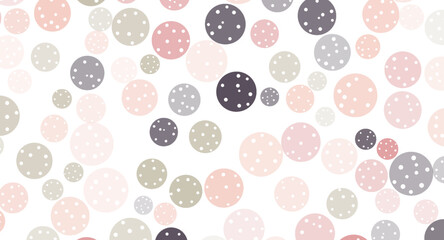 Scattered circles with blush pink, soft gray, and subtle taupe hues create a playful and seamless polka dot pattern ideal for gentle backgrounds and light designs