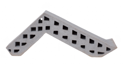Unique architectural element featuring zigzag design with cut out patterns, made from concrete. This piece showcases modern design aesthetics and can be used in various construction projects