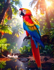 ジャングルの奥地に佇むコンゴウインコ