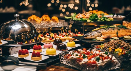 Elegant Buffet with Desserts and Seafood Spread